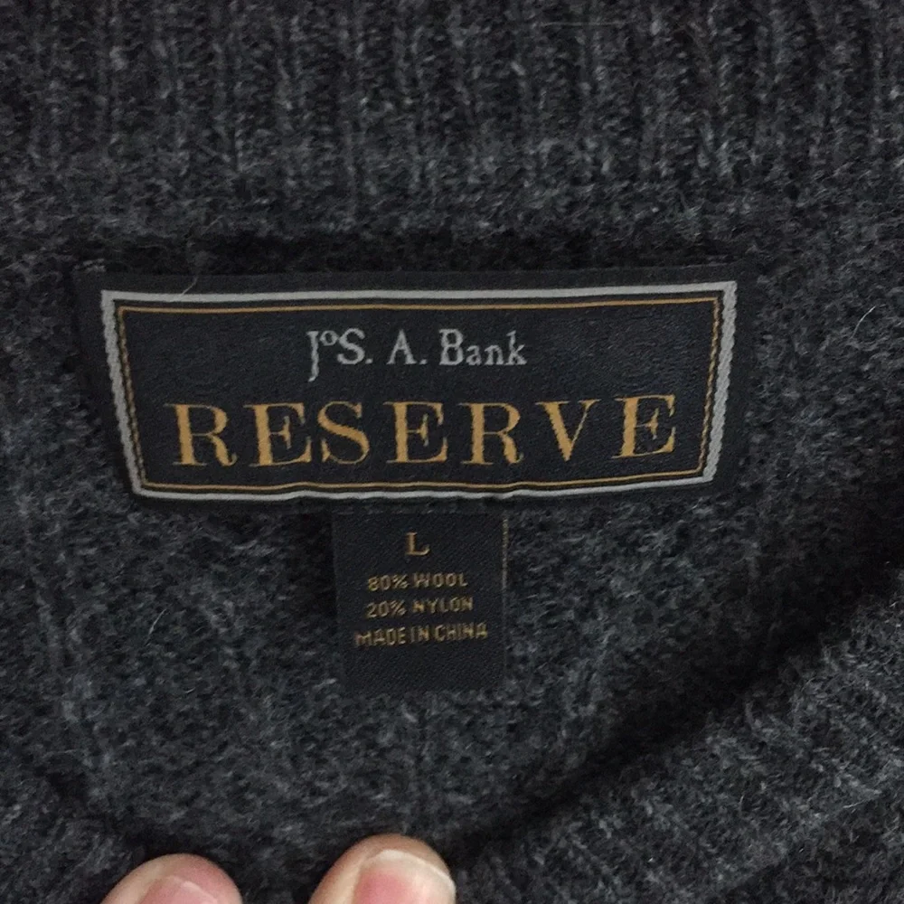 Jos A Banks Reserve Wool Blend Gray Cable Knit Sweater Size Large